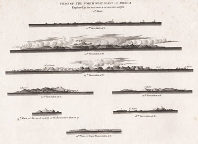 Views of the North West Coast of North America Explored by the BOUSSOLE & ASTROLABE in 1786   1st sheet